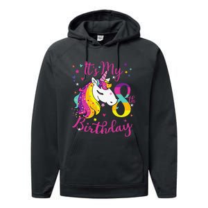 It's My 8th Birthday Unicorn 8 Year Old Giftss N Performance Fleece Hoodie