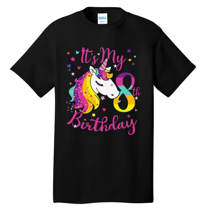 It's My 8th Birthday Unicorn 8 Year Old Giftss N Tall T-Shirt