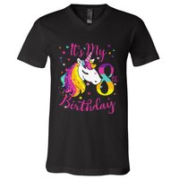 It's My 8th Birthday Unicorn 8 Year Old Giftss N V-Neck T-Shirt