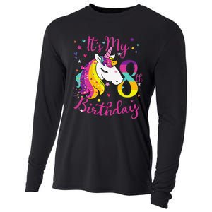 It's My 8th Birthday Unicorn 8 Year Old Giftss N Cooling Performance Long Sleeve Crew