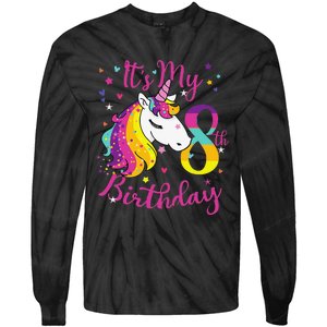 It's My 8th Birthday Unicorn 8 Year Old Giftss N Tie-Dye Long Sleeve Shirt