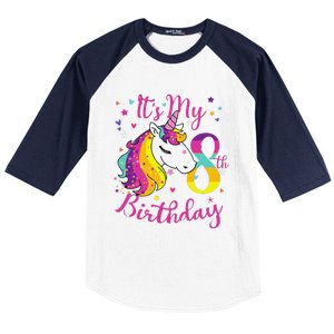 It's My 8th Birthday Unicorn 8 Year Old Giftss N Baseball Sleeve Shirt