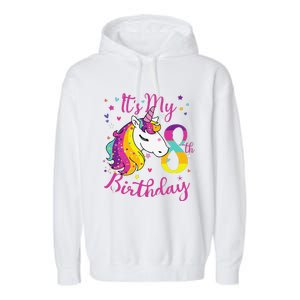 It's My 8th Birthday Unicorn 8 Year Old Giftss N Garment-Dyed Fleece Hoodie