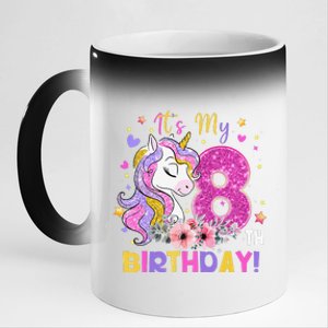 Its My 8th Birthday Unicorn 8 Years Old Gifts Ns 11oz Black Color Changing Mug