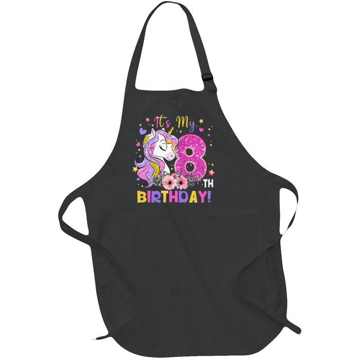 Its My 8th Birthday Unicorn 8 Years Old Gifts Ns Full-Length Apron With Pockets