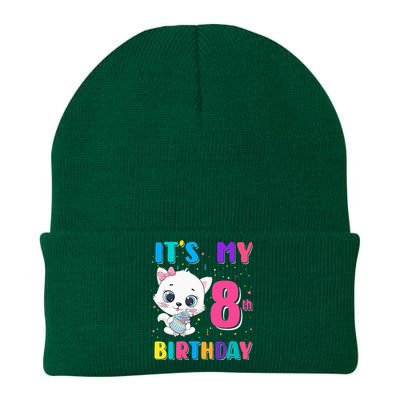 Its My 8th Birthday Girl Funny Cat Birthday 8 Year Old Knit Cap Winter Beanie