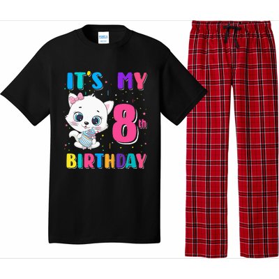 Its My 8th Birthday Girl Funny Cat Birthday 8 Year Old Pajama Set