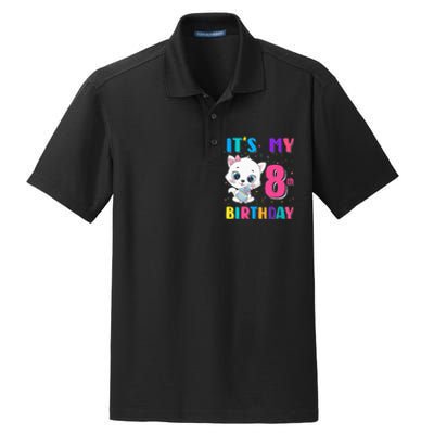 Its My 8th Birthday Girl Funny Cat Birthday 8 Year Old Dry Zone Grid Polo