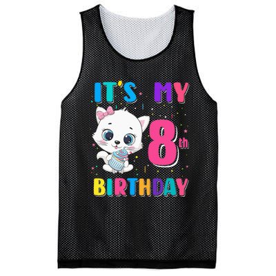 Its My 8th Birthday Girl Funny Cat Birthday 8 Year Old Mesh Reversible Basketball Jersey Tank