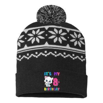 Its My 8th Birthday Girl Funny Cat Birthday 8 Year Old USA-Made Snowflake Beanie