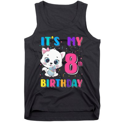 Its My 8th Birthday Girl Funny Cat Birthday 8 Year Old Tank Top