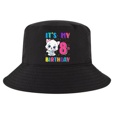 Its My 8th Birthday Girl Funny Cat Birthday 8 Year Old Cool Comfort Performance Bucket Hat