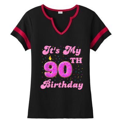 It's My 90th Birthday Donut 90 Years Old Bday Ladies Halftime Notch Neck Tee