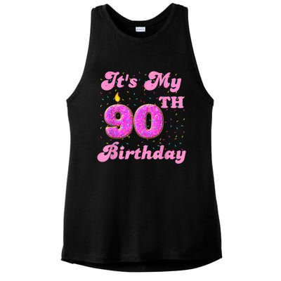 It's My 90th Birthday Donut 90 Years Old Bday Ladies PosiCharge Tri-Blend Wicking Tank