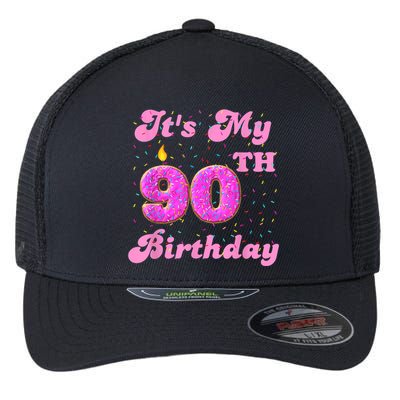 It's My 90th Birthday Donut 90 Years Old Bday Flexfit Unipanel Trucker Cap