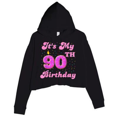 It's My 90th Birthday Donut 90 Years Old Bday Crop Fleece Hoodie