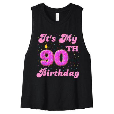 It's My 90th Birthday Donut 90 Years Old Bday Women's Racerback Cropped Tank