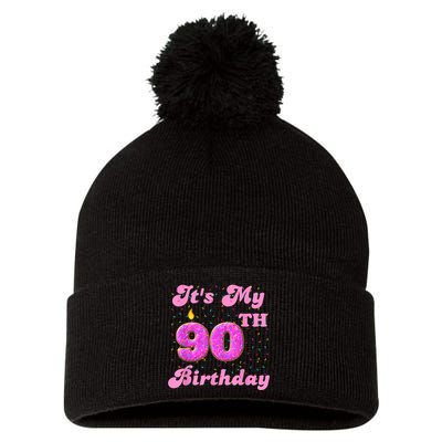 It's My 90th Birthday Donut 90 Years Old Bday Pom Pom 12in Knit Beanie