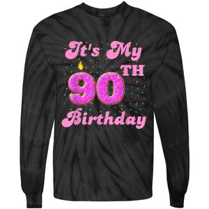 It's My 90th Birthday Donut 90 Years Old Bday Tie-Dye Long Sleeve Shirt