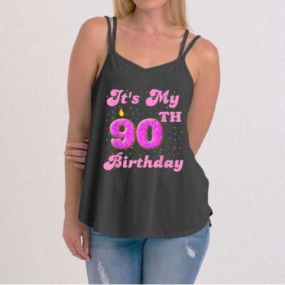 It's My 90th Birthday Donut 90 Years Old Bday Women's Strappy Tank