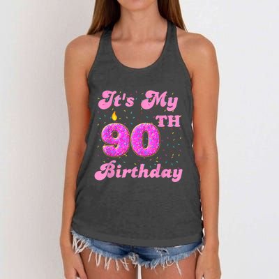 It's My 90th Birthday Donut 90 Years Old Bday Women's Knotted Racerback Tank