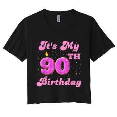 It's My 90th Birthday Donut 90 Years Old Bday Women's Crop Top Tee