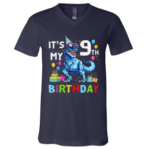 Its My 9th Birthday Happy 9 Year TRex V-Neck T-Shirt