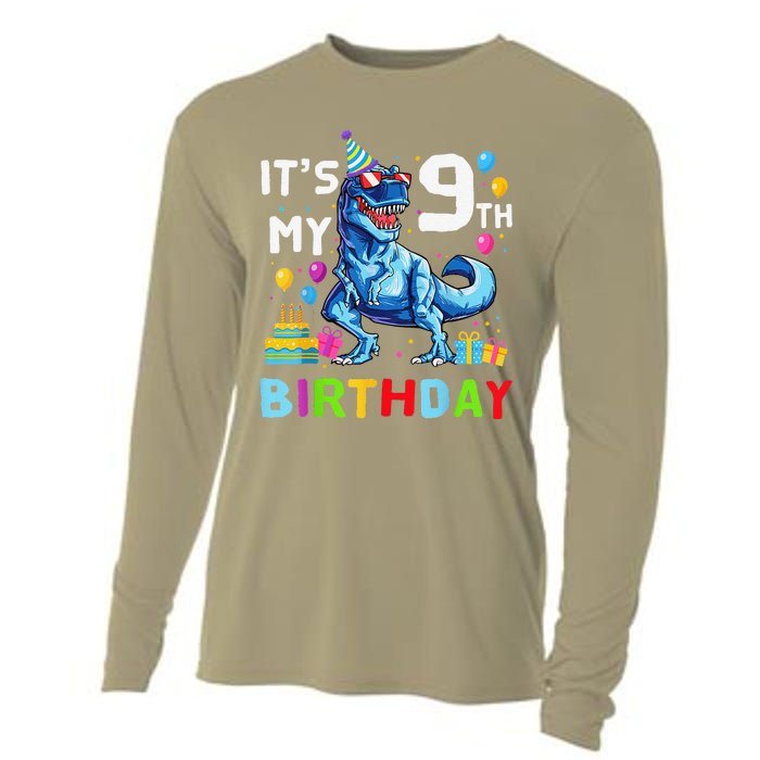 Its My 9th Birthday Happy 9 Year TRex Cooling Performance Long Sleeve Crew