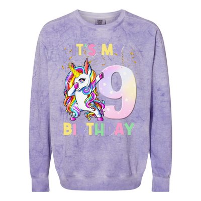 It's My 9th Birthday Unicorn 9 Year Olds Outfit Colorblast Crewneck Sweatshirt