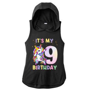 It's My 9th Birthday Unicorn 9 Year Olds Outfit Ladies PosiCharge Tri-Blend Wicking Draft Hoodie Tank