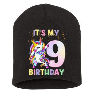 It's My 9th Birthday Unicorn 9 Year Olds Outfit Short Acrylic Beanie