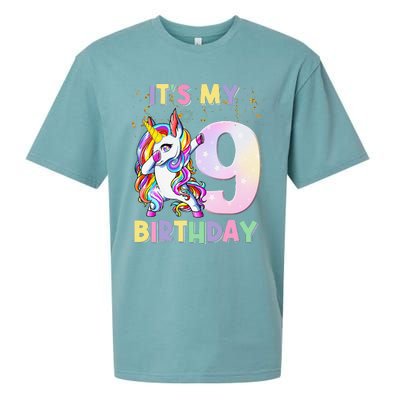 It's My 9th Birthday Unicorn 9 Year Olds Outfit Sueded Cloud Jersey T-Shirt