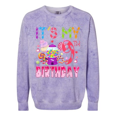 Its My 9th Birthday Candy Candyland Birthday Girl 9 Year Old Colorblast Crewneck Sweatshirt