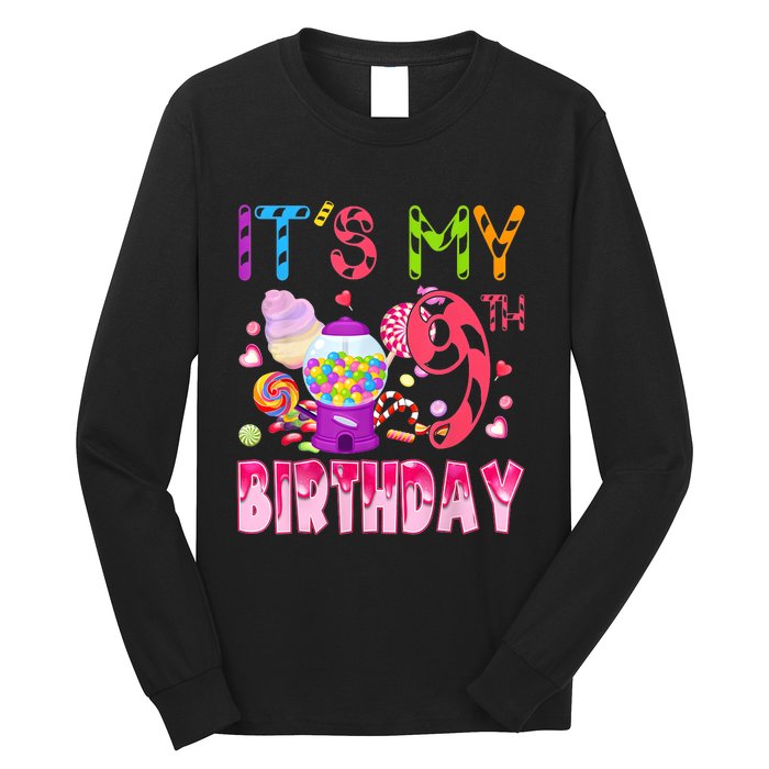 Its My 9th Birthday Candy Candyland Birthday Girl 9 Year Old Long Sleeve Shirt