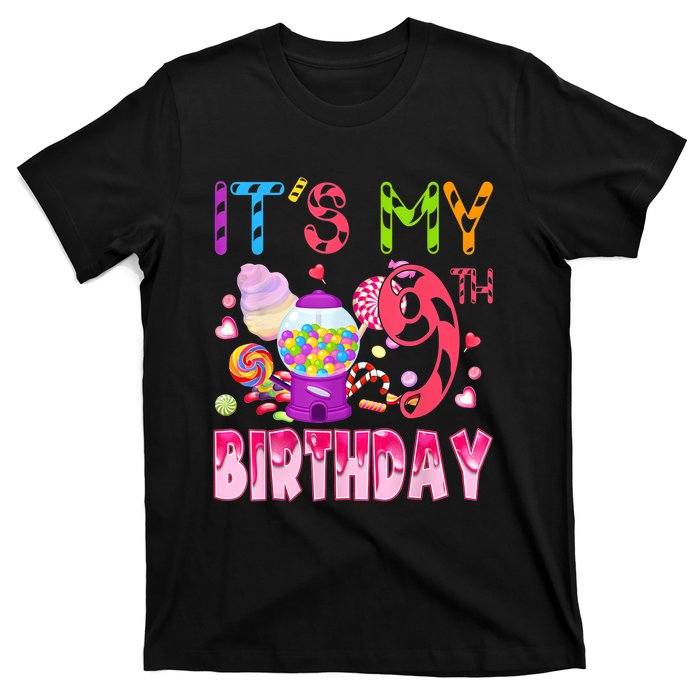 Its My 9th Birthday Candy Candyland Birthday Girl 9 Year Old T-Shirt