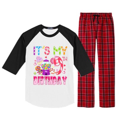 Its My 9th Birthday Candy Candyland Birthday Girl 9 Year Old Raglan Sleeve Pajama Set