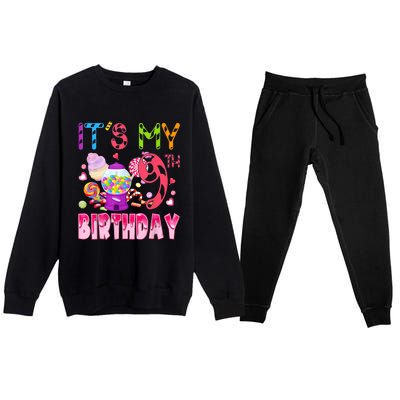 Its My 9th Birthday Candy Candyland Birthday Girl 9 Year Old Premium Crewneck Sweatsuit Set