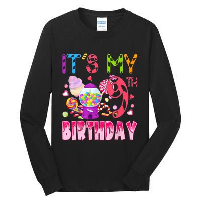 Its My 9th Birthday Candy Candyland Birthday Girl 9 Year Old Tall Long Sleeve T-Shirt