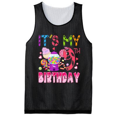 Its My 9th Birthday Candy Candyland Birthday Girl 9 Year Old Mesh Reversible Basketball Jersey Tank