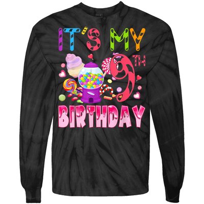 Its My 9th Birthday Candy Candyland Birthday Girl 9 Year Old Tie-Dye Long Sleeve Shirt