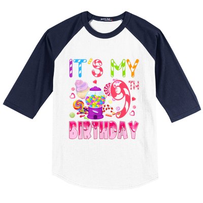 Its My 9th Birthday Candy Candyland Birthday Girl 9 Year Old Baseball Sleeve Shirt