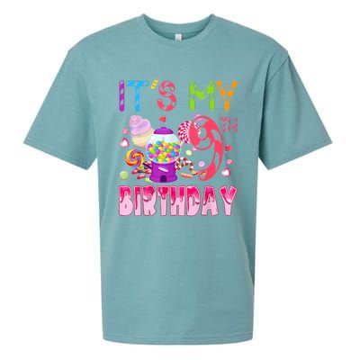 Its My 9th Birthday Candy Candyland Birthday Girl 9 Year Old Sueded Cloud Jersey T-Shirt