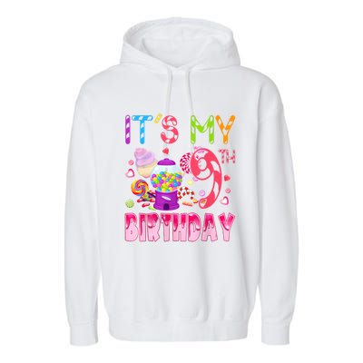 Its My 9th Birthday Candy Candyland Birthday Girl 9 Year Old Garment-Dyed Fleece Hoodie