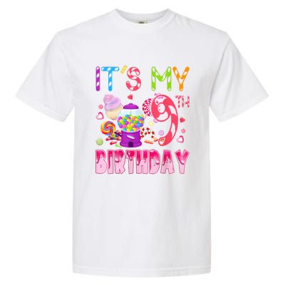 Its My 9th Birthday Candy Candyland Birthday Girl 9 Year Old Garment-Dyed Heavyweight T-Shirt