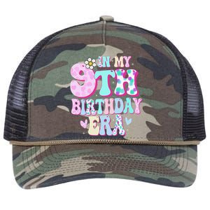 In My 9th Birthday Era Girl Gifts Nine Bday 9 Year Old Retro Rope Trucker Hat Cap