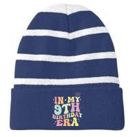 In My 9th Birthday Era Nine Years Old Birthday Gift Striped Beanie with Solid Band