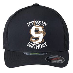 Its My 9th Birthday 9 Years Old Snake Boy And Girl Party Flexfit Unipanel Trucker Cap