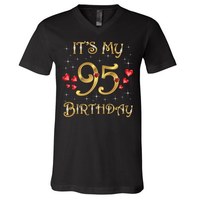 It'S My 95th Birthday 95 Years Old 95th Birthday Queen V-Neck T-Shirt