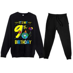 Its My 9th Birthday Earth Day Gift Premium Crewneck Sweatsuit Set