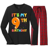 ItS My 9th Birthday 9 Nine Happy Birthday Boy Or Girl Art Women's Long Sleeve Flannel Pajama Set 